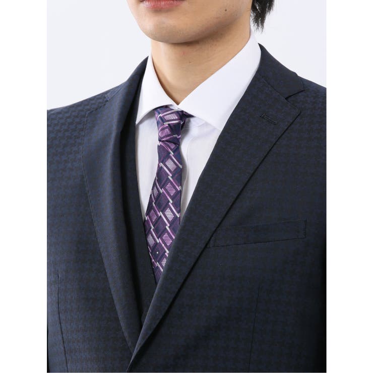 超光沢ウール混ストレッチ スリムフィット 2ボタン3ピーススーツ | TAKA-Q MEN | 詳細画像7 