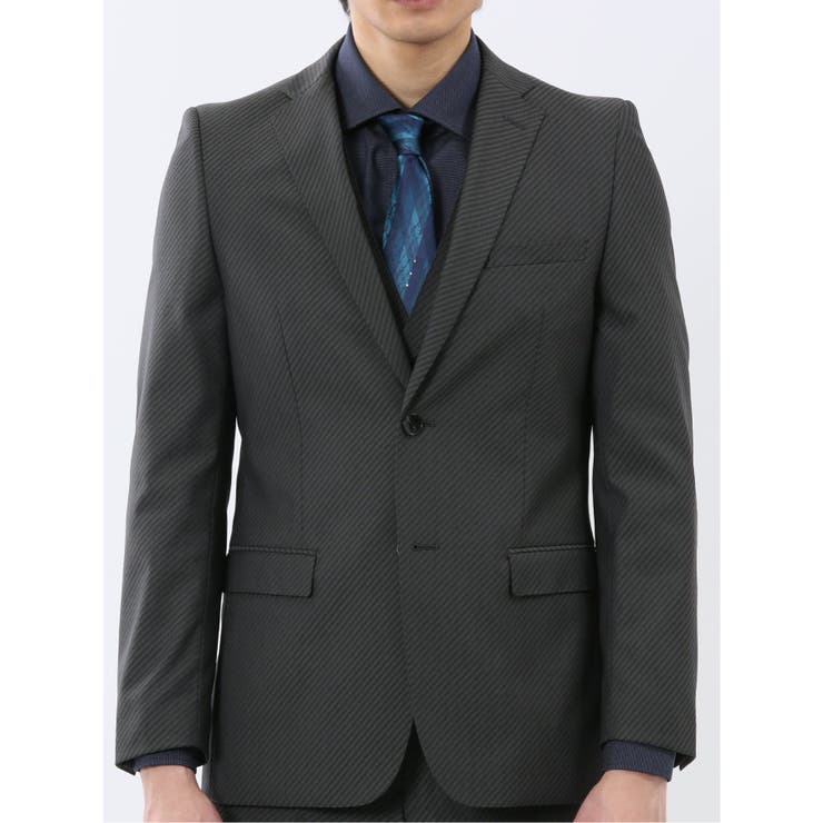 超光沢ウール混ストレッチ スリムフィット 2ボタン3ピーススーツ | TAKA-Q MEN | 詳細画像4 