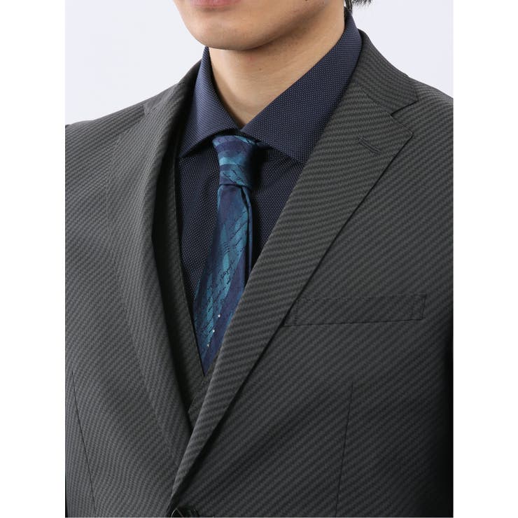 超光沢ウール混ストレッチ スリムフィット 2ボタン3ピーススーツ | TAKA-Q MEN | 詳細画像7 