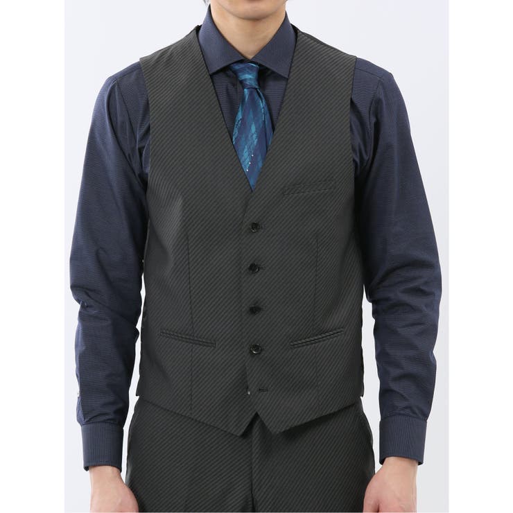 超光沢ウール混ストレッチ スリムフィット 2ボタン3ピーススーツ | TAKA-Q MEN | 詳細画像9 