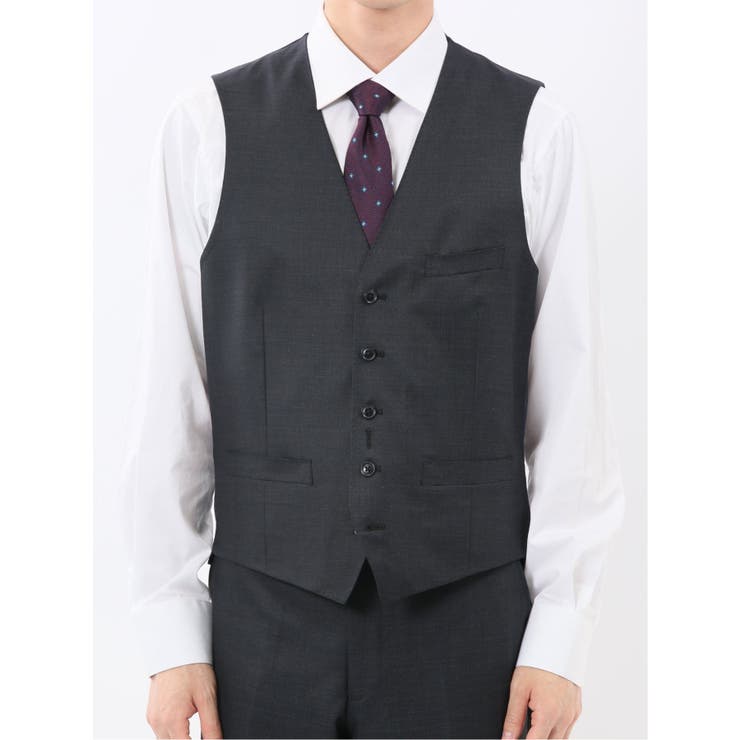 光沢ウール混 スリムフィット 2ボタン3ピーススーツ メランジ紺 | TAKA-Q MEN | 詳細画像10