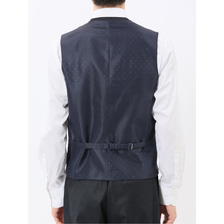 光沢ウール混 スリムフィット 2ボタン3ピーススーツ メランジ紺 | TAKA-Q MEN | 詳細画像11