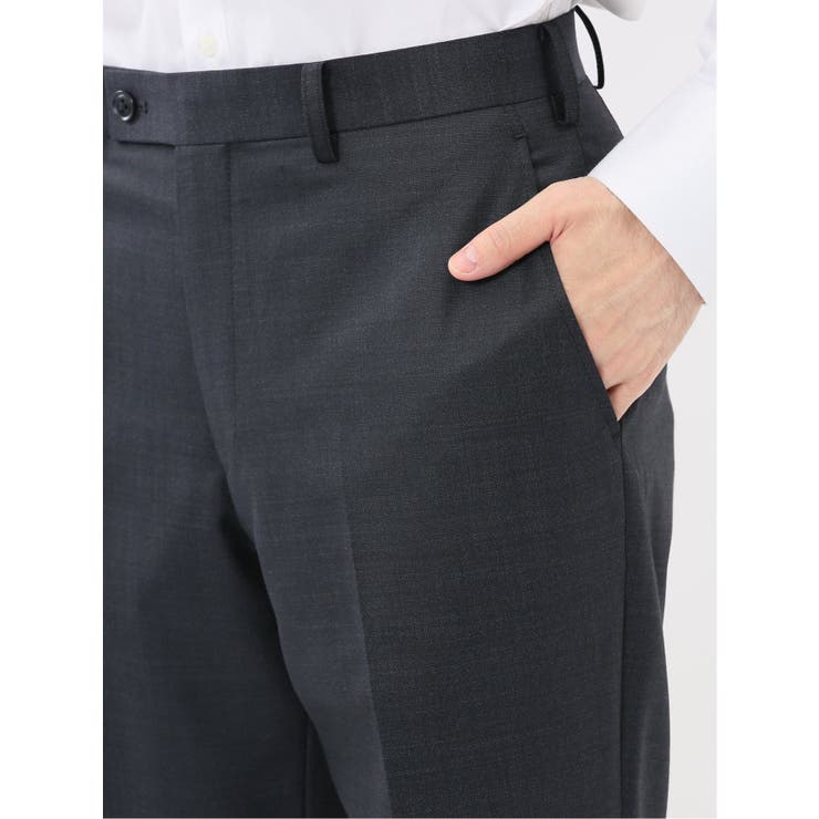 光沢ウール混 スリムフィット 2ボタン3ピーススーツ メランジ紺 | TAKA-Q MEN | 詳細画像14