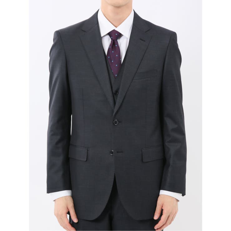 光沢ウール混 スリムフィット 2ボタン3ピーススーツ メランジ紺 | TAKA-Q MEN | 詳細画像5