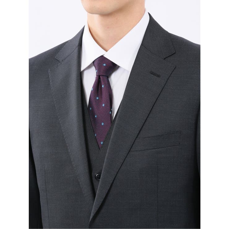 光沢ウール混 スリムフィット 2ボタン3ピーススーツ メランジ紺 | TAKA-Q MEN | 詳細画像8