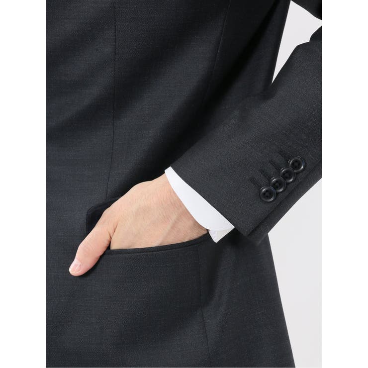 光沢ウール混 スリムフィット 2ボタン3ピーススーツ メランジ紺 | TAKA-Q MEN | 詳細画像9