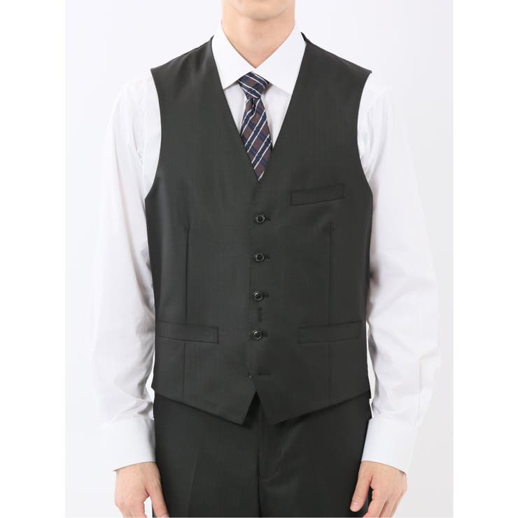 光沢ウール混 スリムフィット 2ボタン3ピーススーツ シャドーストライプ黒 | TAKA-Q MEN | 詳細画像11 