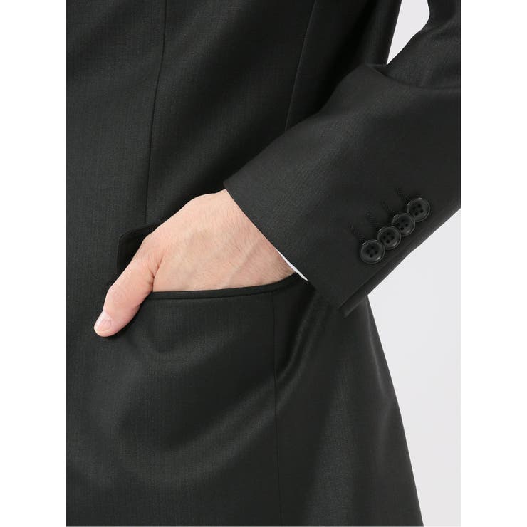 光沢ウール混 スリムフィット 2ボタン3ピーススーツ シャドーストライプ黒 | TAKA-Q MEN | 詳細画像9 