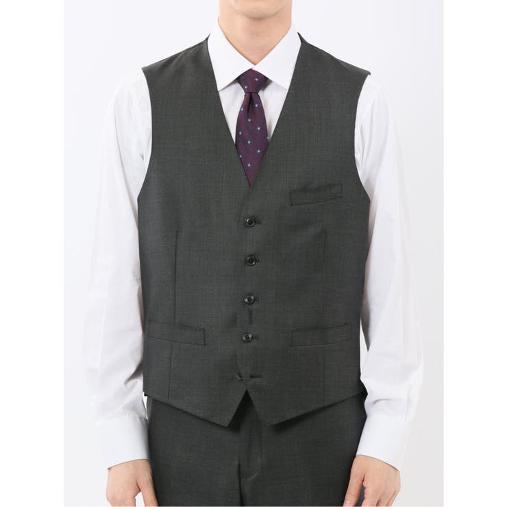 光沢ウール混 レギュラーフィット 2ボタン3ピーススーツ メランジグレー | TAKA-Q MEN | 詳細画像10 