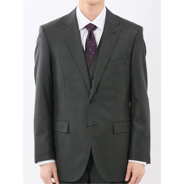 光沢ウール混 レギュラーフィット 2ボタン3ピーススーツ メランジグレー | TAKA-Q MEN | 詳細画像4 