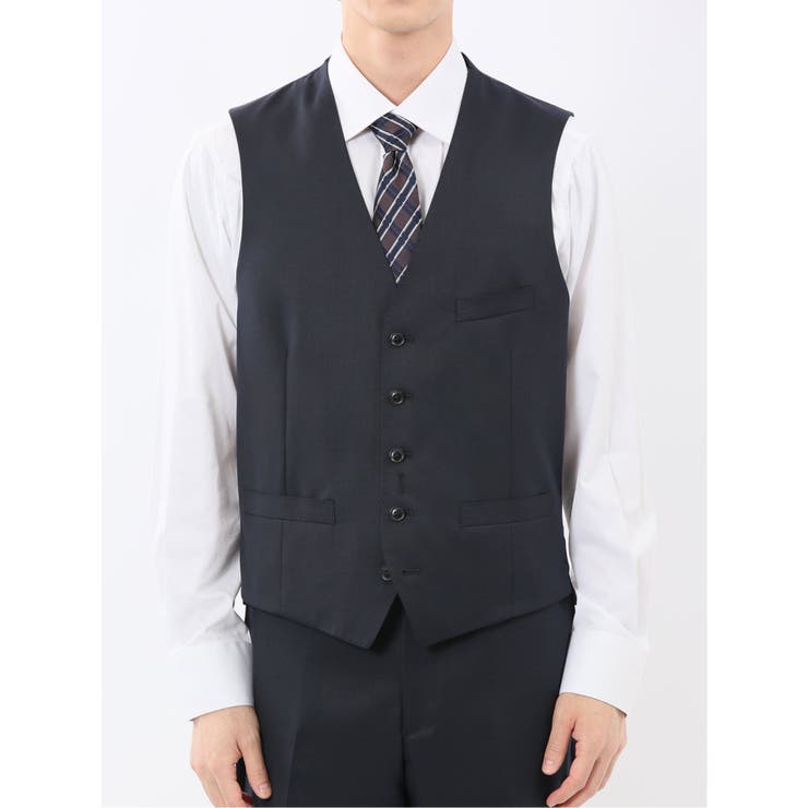 光沢ウール混 レギュラーフィット 2ボタン3ピーススーツ ツイル紺 | TAKA-Q MEN | 詳細画像10 