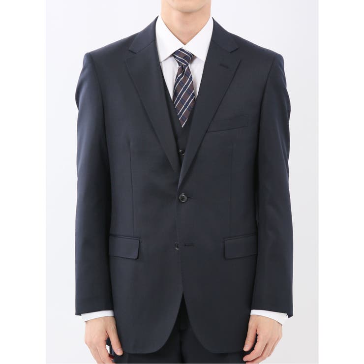 光沢ウール混 レギュラーフィット 2ボタン3ピーススーツ ツイル紺 | TAKA-Q MEN | 詳細画像4 