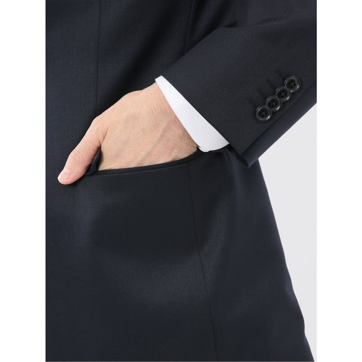 光沢ウール混 レギュラーフィット 2ボタン3ピーススーツ ツイル紺 | TAKA-Q MEN | 詳細画像8 