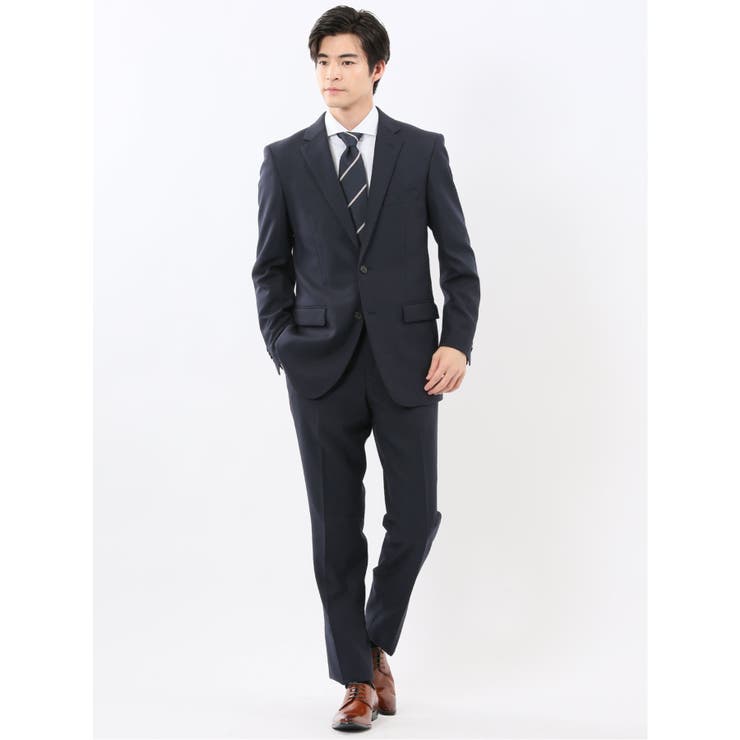 75紺 | ストレッチウォッシャブル スリムフィット 2ボタン2ピーススーツ チェック紺 | TAKA-Q MEN