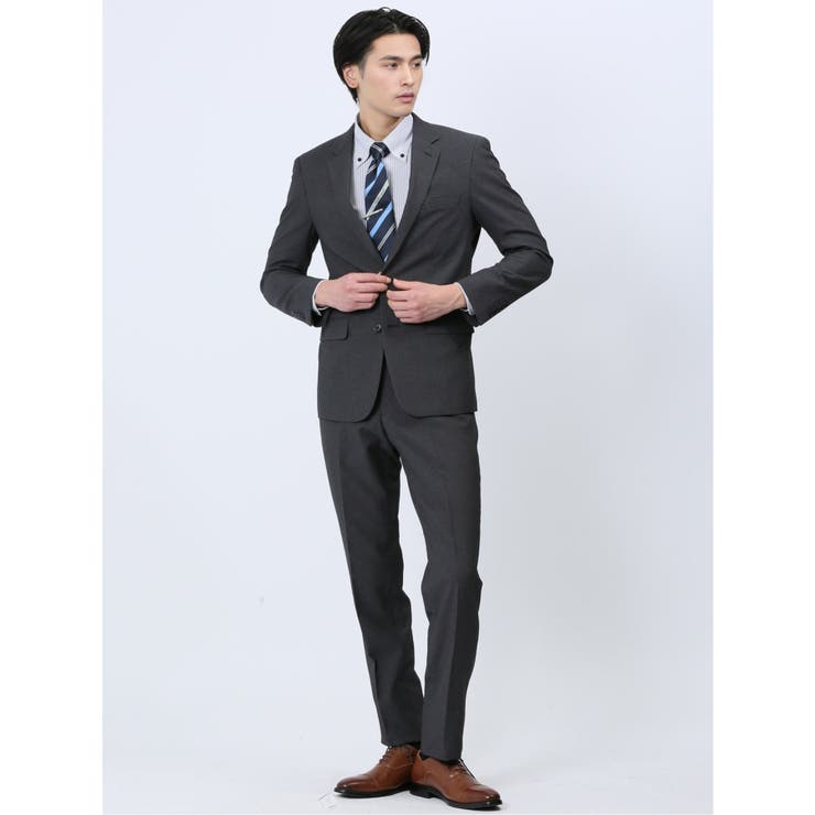 06グレー | ストレッチウォッシャブル スリムフィット 2ボタン2ピーススーツ | TAKA-Q MEN