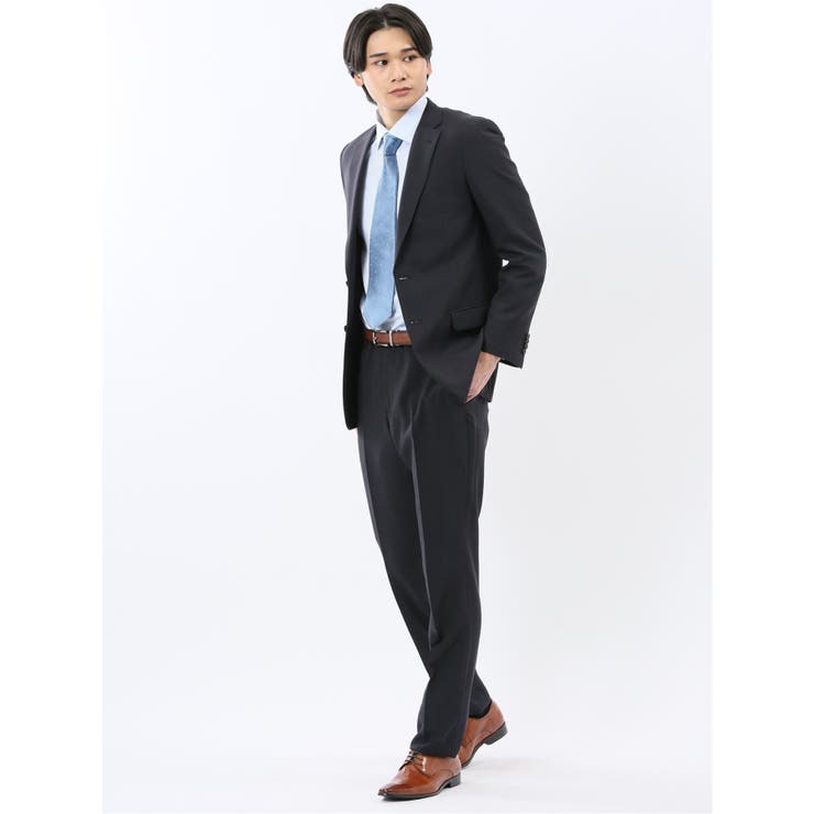 ストレッチウォッシャブル スリムフィット 2ボタン2ピーススーツ 組織黒 | TAKA-Q MEN | 詳細画像1 