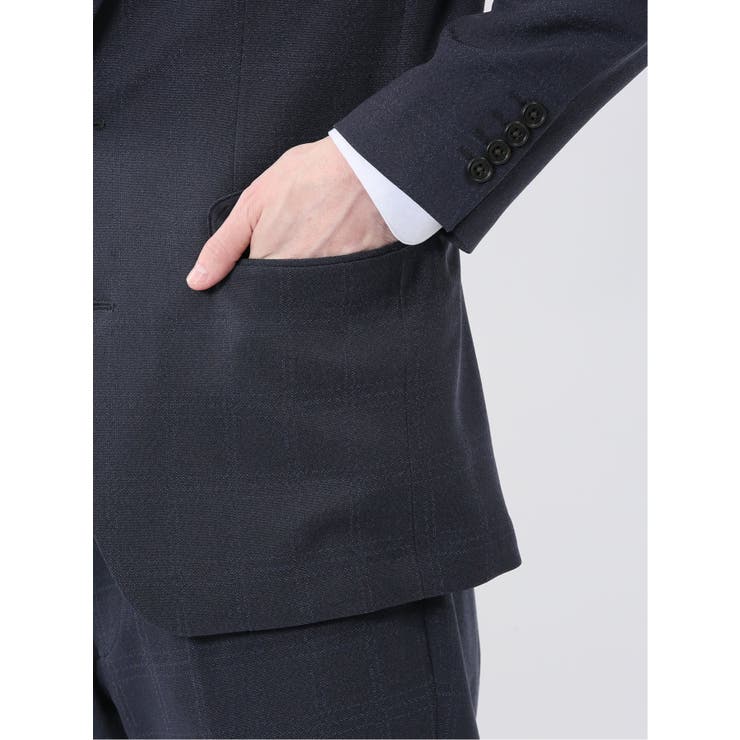 Woolen Tec On スリムフィット 2ボタン2ピーススーツ チェック紺 | TAKA-Q MEN | 詳細画像9 