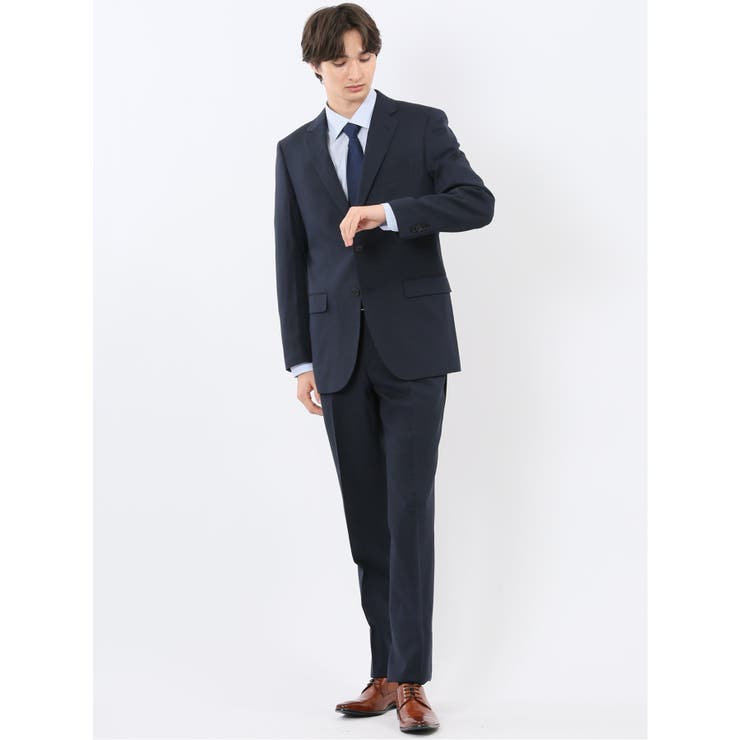 75紺 | ストレッチウォッシャブル スリムフィット 2ボタン2ピーススーツ 組織紺 | TAKA-Q MEN