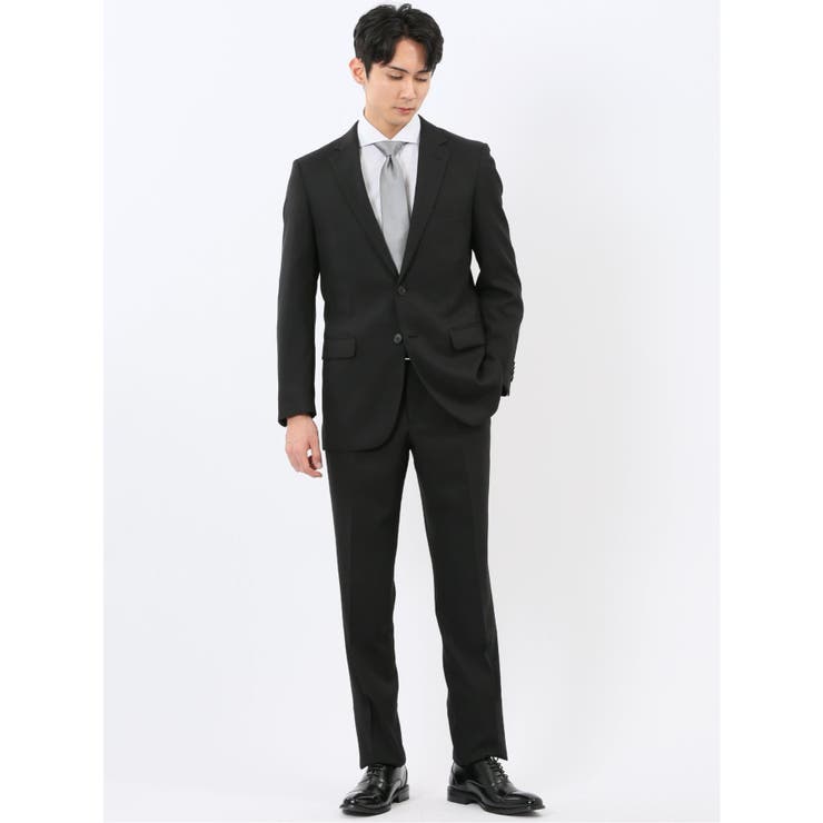 ストレッチウォッシャブル スリムフィット 2ボタン2ピーススーツ 組織黒 | TAKA-Q MEN | 詳細画像1 