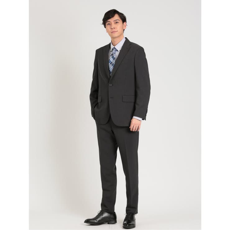 05黒 | 軽量ストレッチ レギュラーフィット 2ボタン2ピーススーツ ストライプ黒 | TAKA-Q MEN