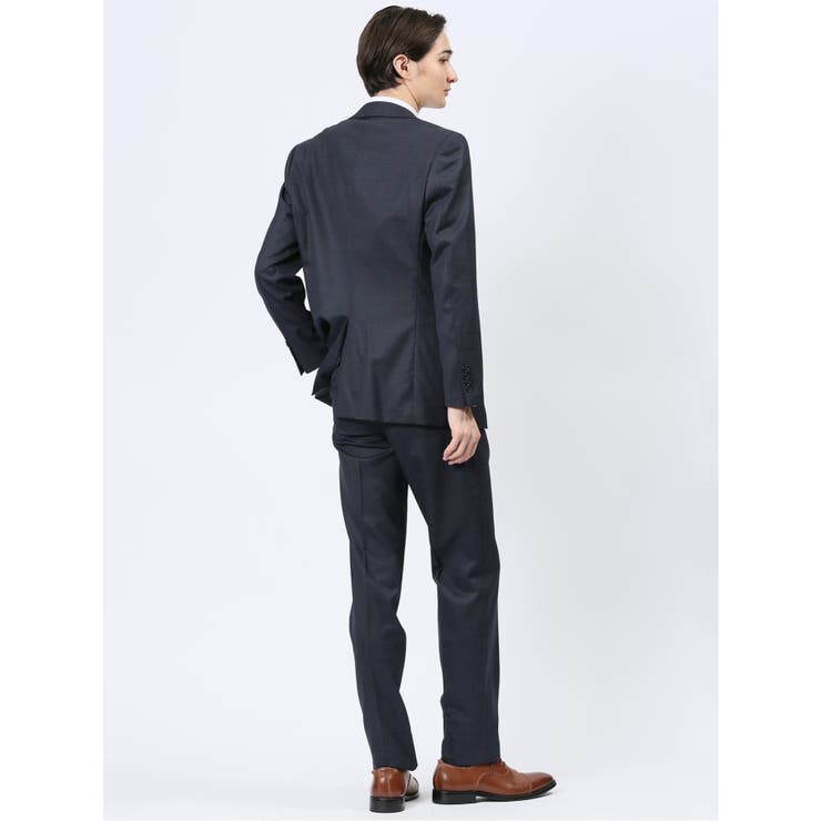 光沢ウール混 スリムフィット 2ボタン3ピーススーツ 組織紺 | TAKA-Q MEN | 詳細画像2 