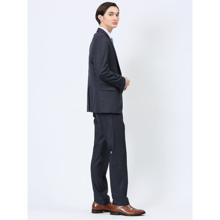 光沢ウール混 スリムフィット 2ボタン3ピーススーツ 組織紺 | TAKA-Q MEN | 詳細画像3 