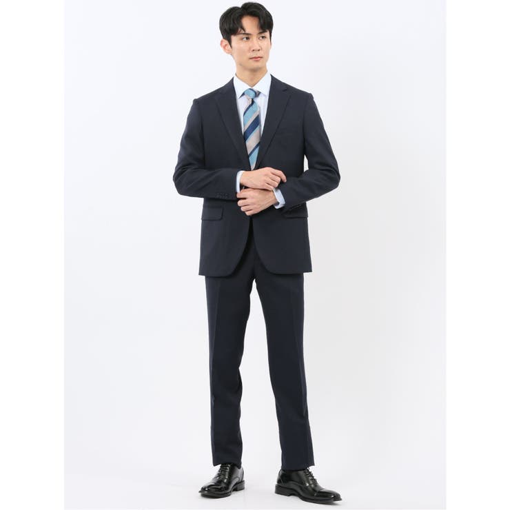 ストレッチウォッシャブル スリムフィット 2ボタン2ピーススーツ 組織紺 | TAKA-Q MEN | 詳細画像1 