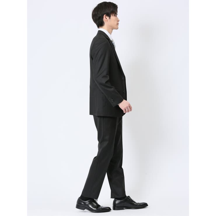光沢ウール混 スリムフィット 2ボタン3ピーススーツ 千鳥黒 | TAKA-Q MEN | 詳細画像3 