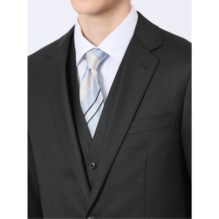 光沢ウール混 スリムフィット 2ボタン3ピーススーツ 千鳥黒 | TAKA-Q MEN | 詳細画像7 