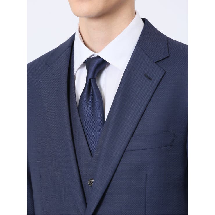 光沢ウール混 レギュラーフィット 2ボタン3ピーススーツ 組織紺 | TAKA-Q MEN | 詳細画像7 