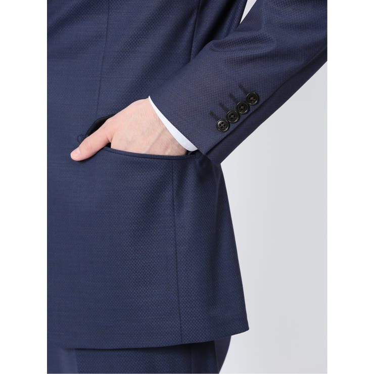 光沢ウール混 レギュラーフィット 2ボタン3ピーススーツ 組織紺 | TAKA-Q MEN | 詳細画像8 