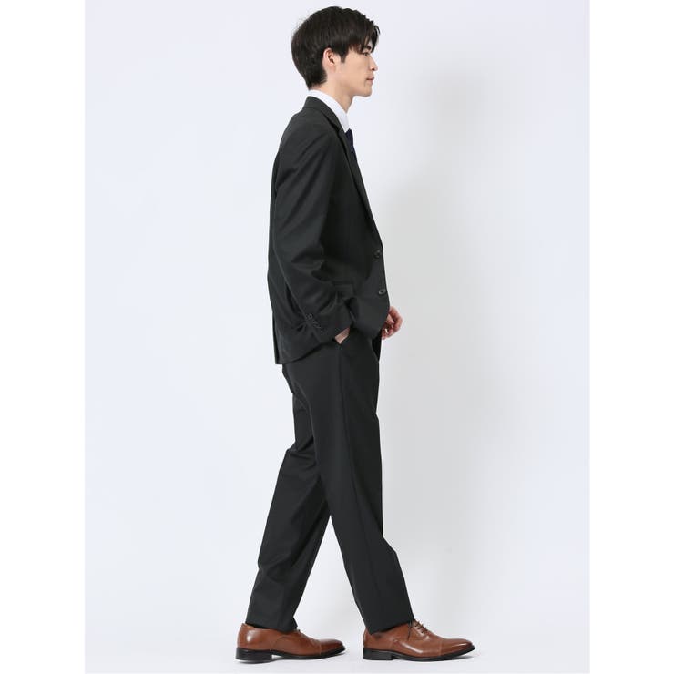 光沢ウール混 レギュラーフィット 2ボタン3ピーススーツ ストライプ黒 | TAKA-Q MEN | 詳細画像3 