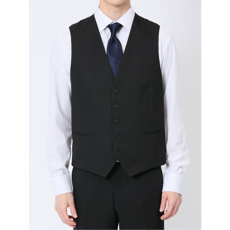 ストレッチウォッシャブル スリムフィット 2ボタン3ピーススーツ 組織黒 | TAKA-Q MEN | 詳細画像9 