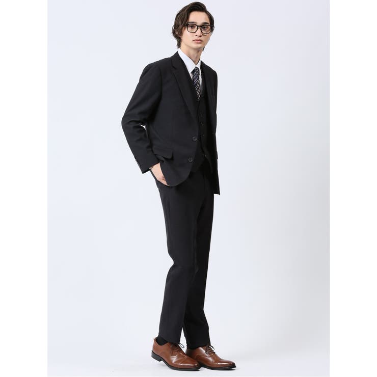 75紺 | Woolen Tec On スリムフィット 2ボタン3ピーススーツ 組織紺 | TAKA-Q MEN