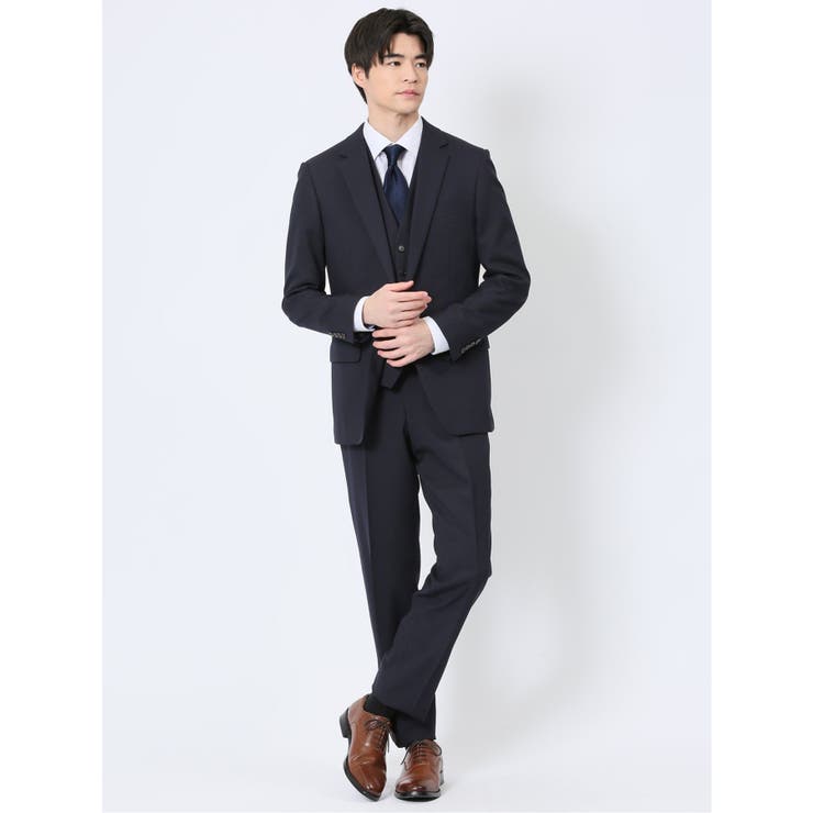 75紺 | ストレッチウォッシャブル スリムフィット 2ボタン3ピーススーツ 組織紺 | TAKA-Q MEN