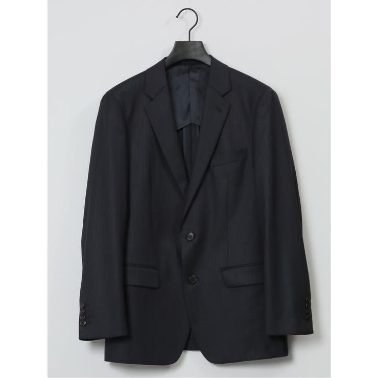 光沢ウール混 スリムフィット 2ボタン3ピーススーツ 組織紺 | TAKA-Q MEN | 詳細画像3 