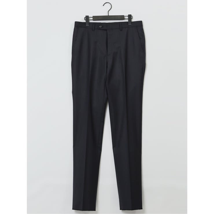 光沢ウール混 スリムフィット 2ボタン3ピーススーツ 組織紺 | TAKA-Q MEN | 詳細画像9 