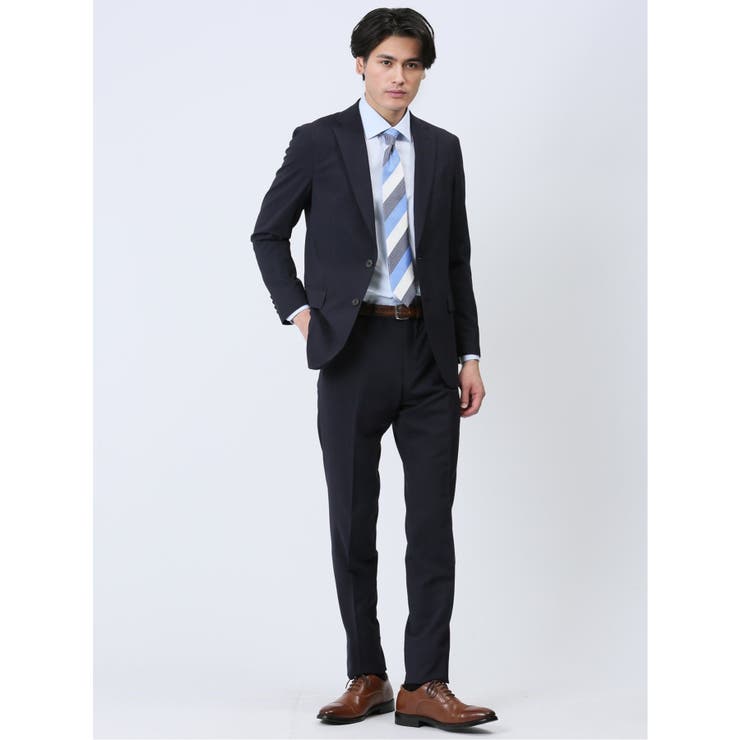 軽量ストレッチ レギュラーフィット 2ボタン2ピーススーツ ストライプ紺 | TAKA-Q MEN | 詳細画像1 