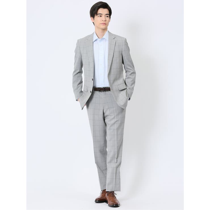 03ライトグレー | ストレッチウォッシャブル スリムフィット 2ボタン2ピーススーツ | TAKA-Q MEN