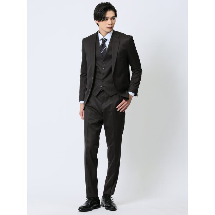 光沢ウール混 スリムフィット 2ボタン3ピーススーツ 組織こげ茶[品番：TKQJ0023196]｜TAKA-Q MEN（タカキュー）のメンズ ファッション通販｜SHOPLIST（ショップリスト）