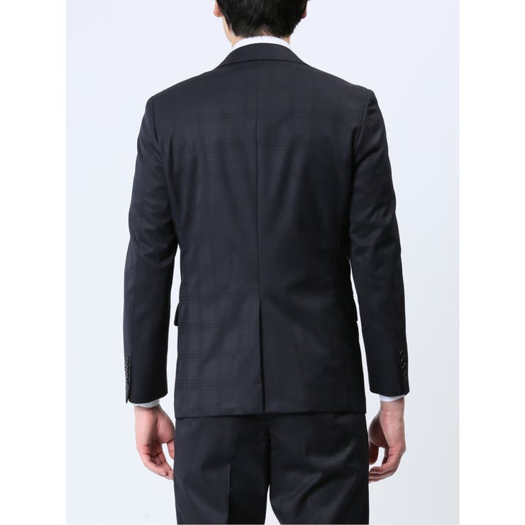 光沢ウール混 スリムフィット 2ボタン3ピーススーツ シャドーチェック紺 | TAKA-Q MEN | 詳細画像6 