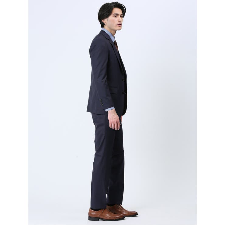 光沢ウール混 スリムフィット 2ボタン3ピーススーツ シャドーストライプ紺 | TAKA-Q MEN | 詳細画像2 