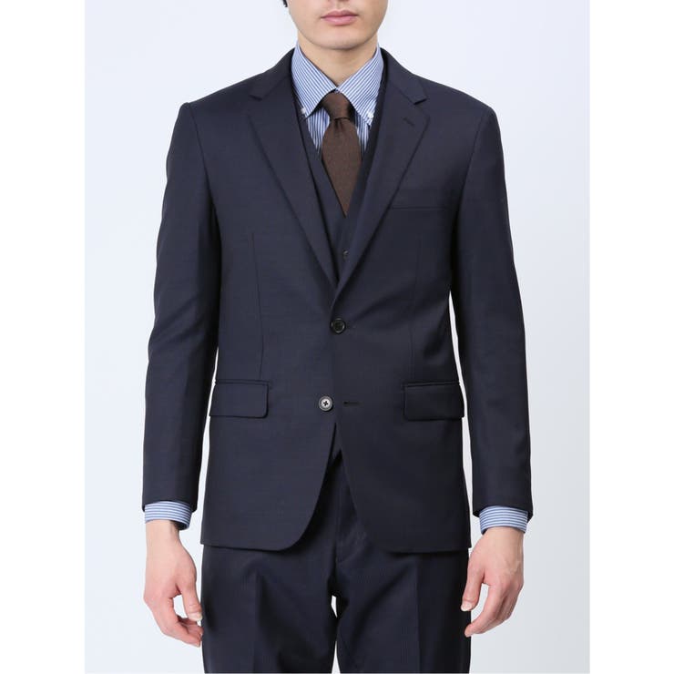 光沢ウール混 スリムフィット 2ボタン3ピーススーツ シャドーストライプ紺 | TAKA-Q MEN | 詳細画像4 