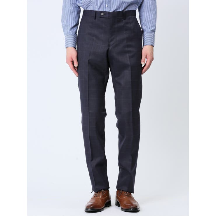 光沢ウール混 スリムフィット 2ボタン3ピーススーツ ウィンドペン青 | TAKA-Q MEN | 詳細画像11 