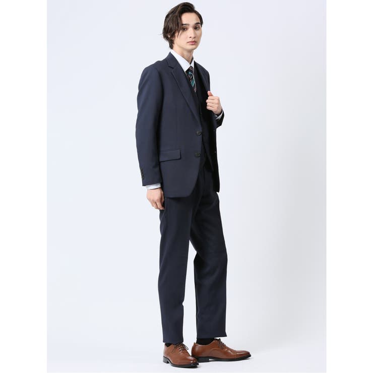 ストレッチウォッシャブル レギュラーフィット 2ボタン3ピーススーツ 組織紺 | TAKA-Q MEN | 詳細画像2 