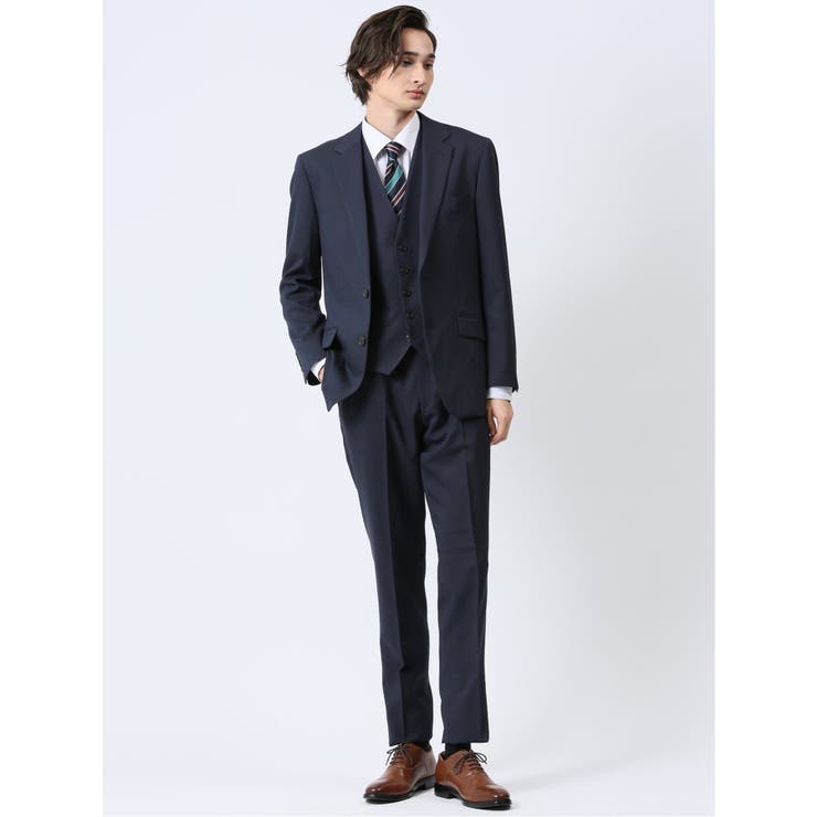 ストレッチウォッシャブル レギュラーフィット 2ボタン3ピーススーツ 組織紺 | TAKA-Q MEN | 詳細画像4 