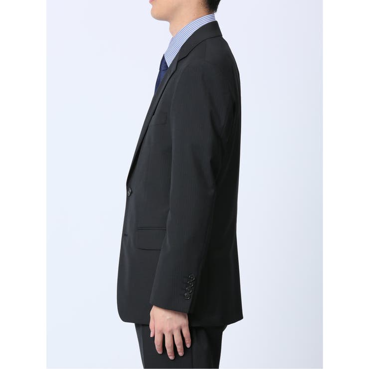 ウール混 スリムフィット 2ボタン2ピーススーツ ストライプ黒 | TAKA-Q MEN | 詳細画像6 