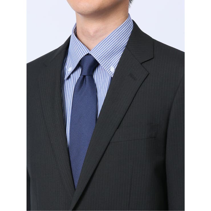 ウール混 スリムフィット 2ボタン2ピーススーツ ストライプ黒 | TAKA-Q MEN | 詳細画像8 