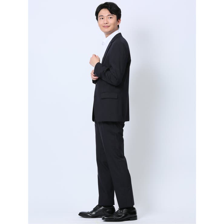 ウール混 スリムフィット 2ボタン2ピーススーツ シャドーストライプ紺 | TAKA-Q MEN | 詳細画像2 