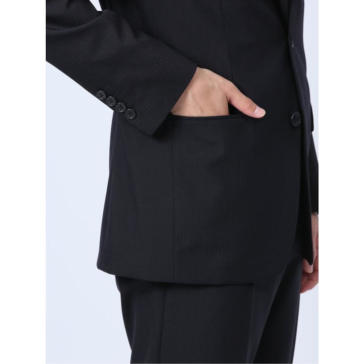 ウール混 スリムフィット 2ボタン2ピーススーツ シャドーストライプ紺 | TAKA-Q MEN | 詳細画像9 